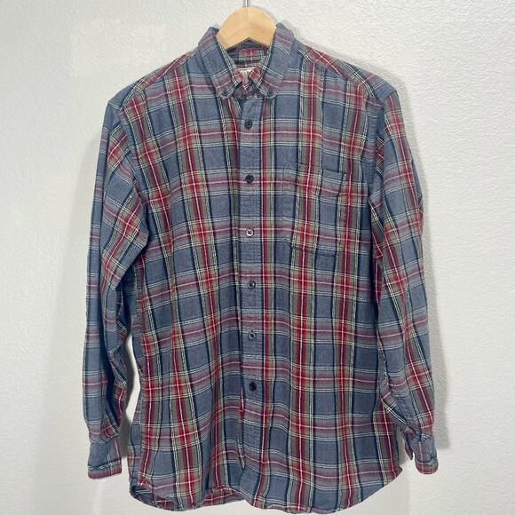 Vintage 1990s L.L. Bean Scotch Plaid Flannel Button Up Long Sleeve Shirt Sz M - Picture 2 of 12
